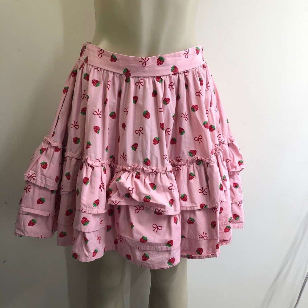 Sweet Society Pink Strawberry Bow Tiered Ruffle Mini Skirt Medium Coquette